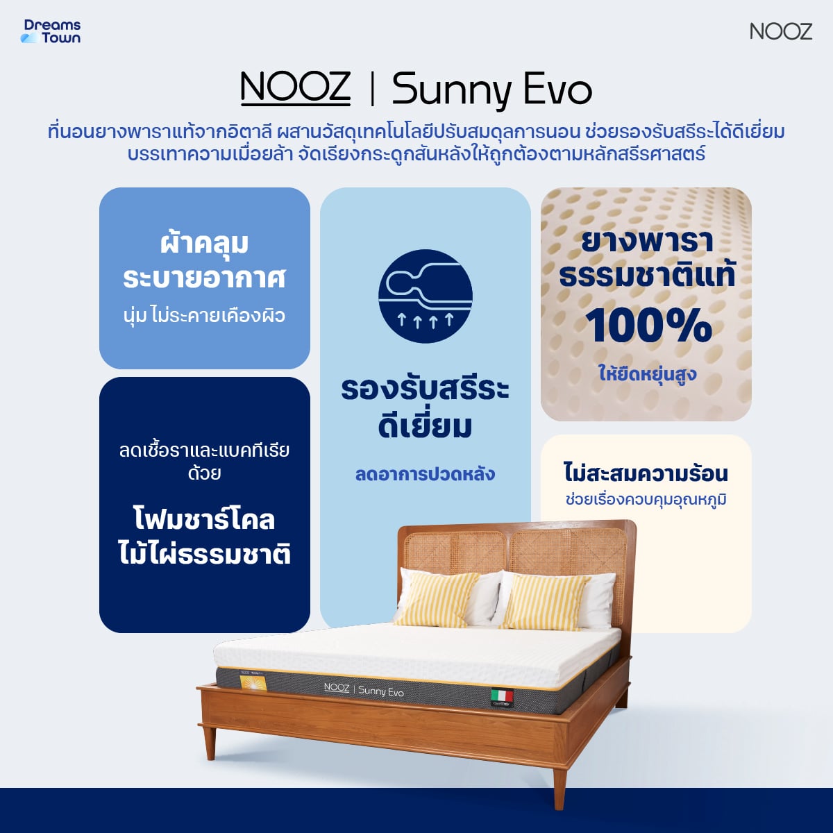 NOOZ SUNNY EVO ที่นอนยางพารา 5ฟุต หนา 8 นิ้ว_9